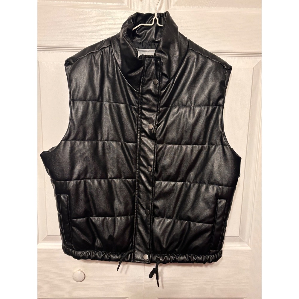 Ashley by 26 International Black Faux Leather Puffer Vest Quilted Sleeveless XL